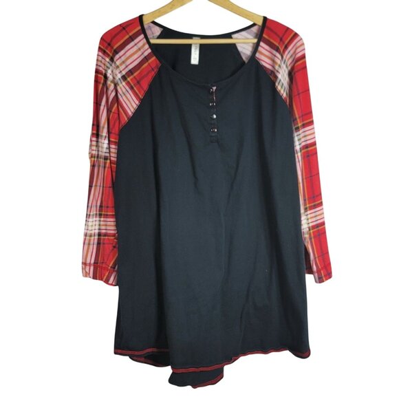 Cacique Plaid Pajamas Red Black SZ 18 20 2 PCS Pants Pullover Long Sleeve Henley - Picture 2 of 12